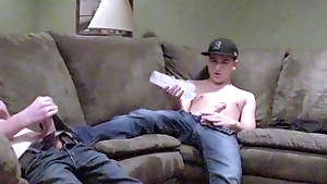 Two twink buddies jerkoff at home together using a fleshlight