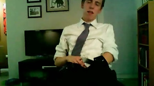 Intelligent young twink schoolboy goes mad wanking off and cums