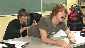 Two schoolboy twinks fuck in their classroom after everyone leaves