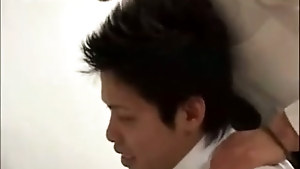 Hot Asian twinks have anal coitus in their working environment